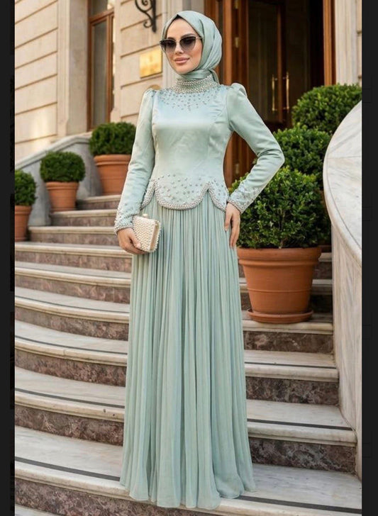 Mint Soft Whisper Beaded Maxi Dress