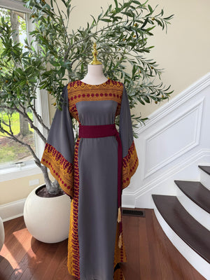 Grey Traditional Tatreez Embroidery Thobe