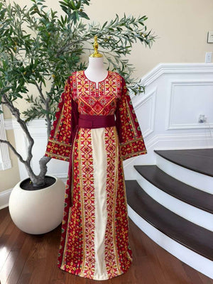 Cream Embroidery Tatreez Sabal Kharaz Thobe