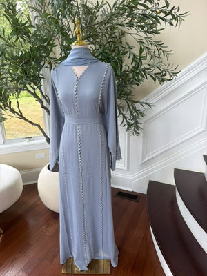 Baby Blue Beaded Elegance Abaya