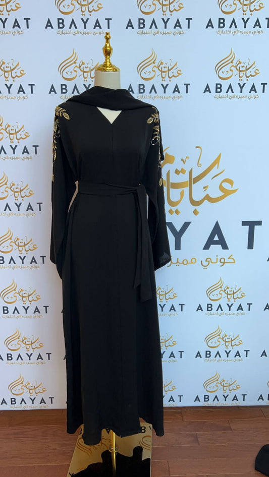 Floral Black Nada Fabric Abaya