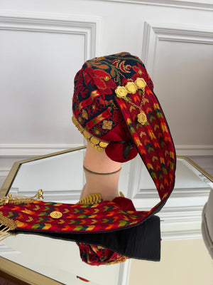 Red Embroidery Coin Head Piece Awka