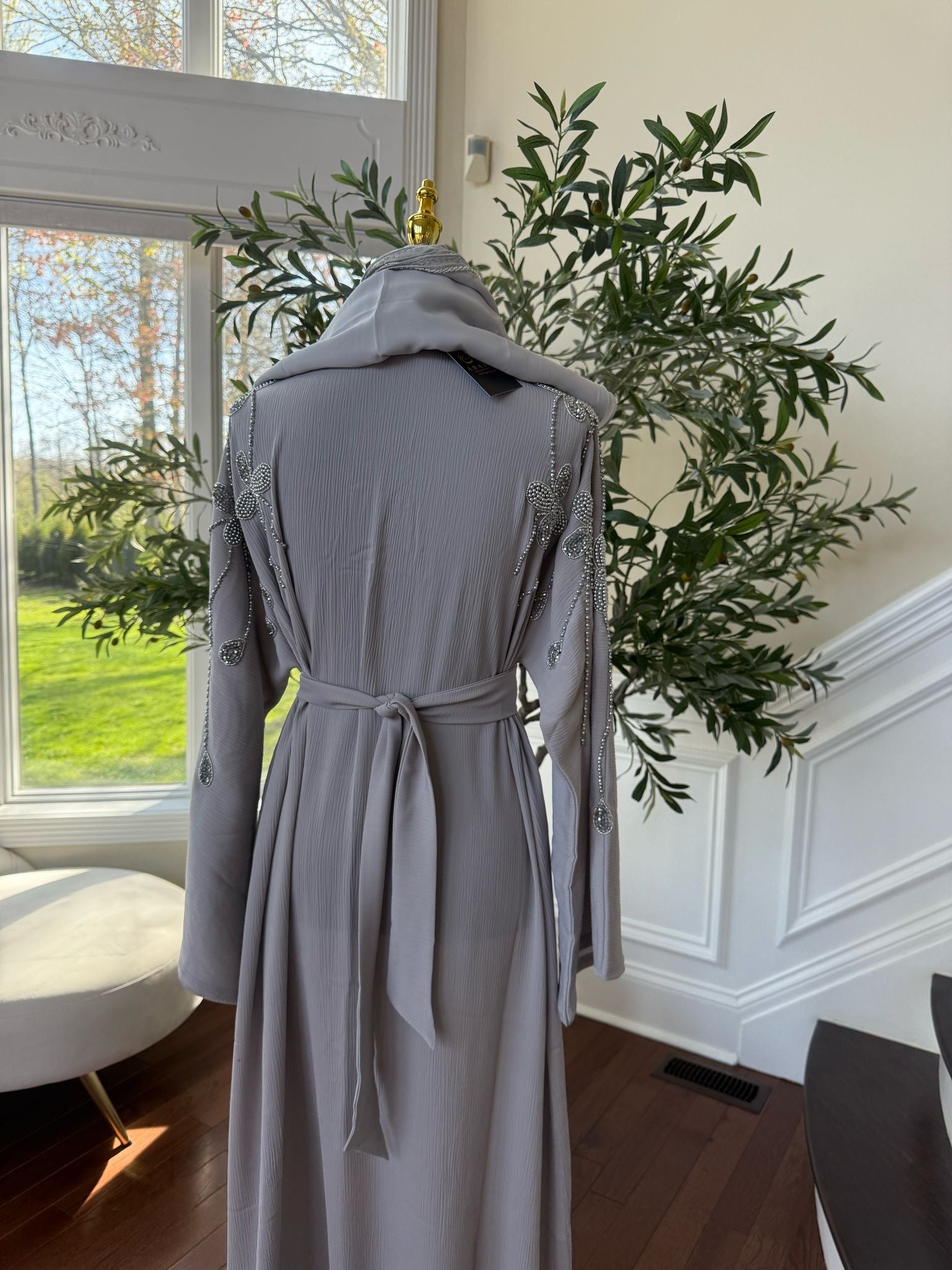 Grey Beaded Abaya