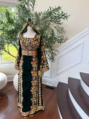 Velvet Green Embroidery Stone Beaded Thobe