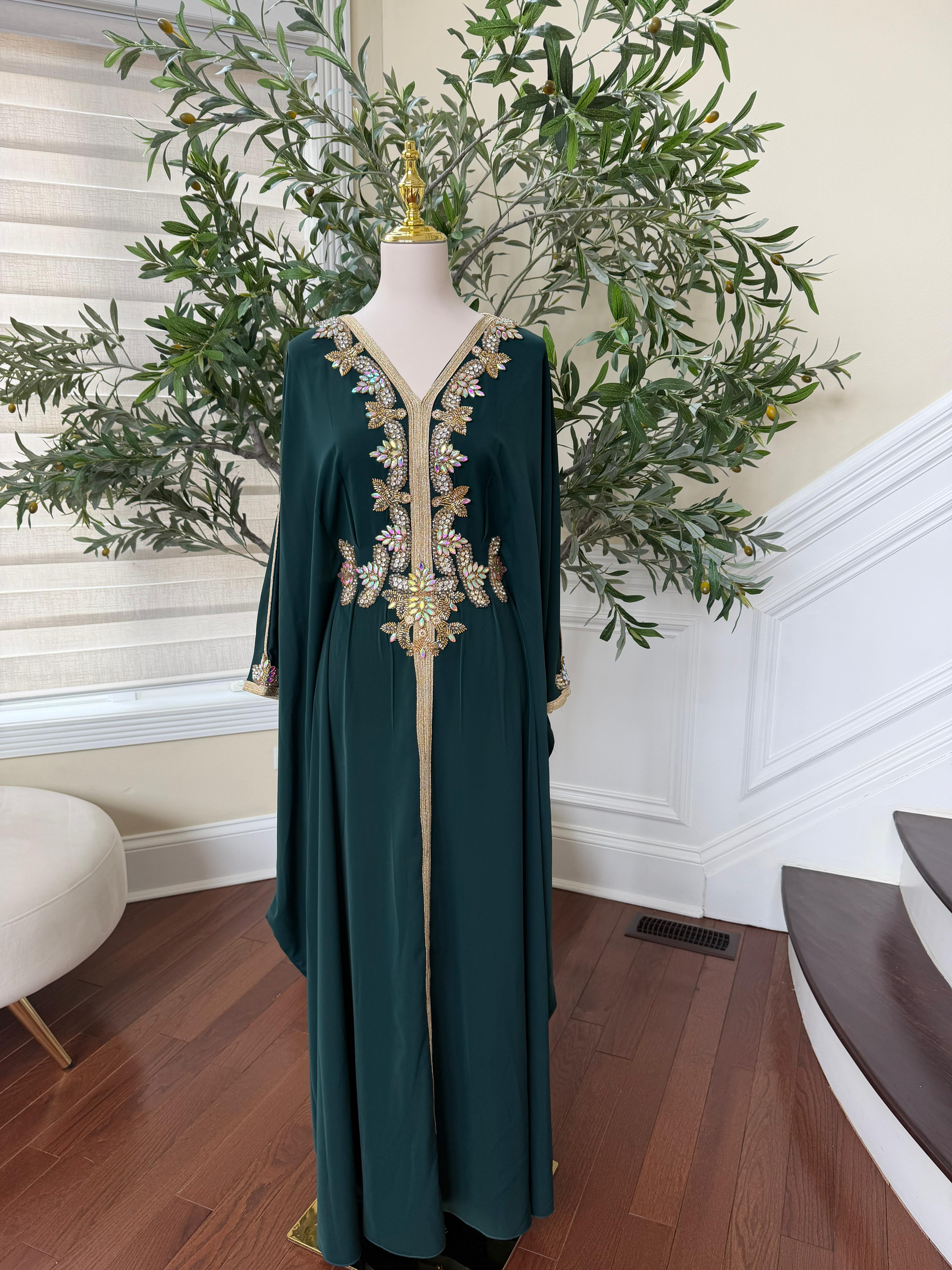 Emerald Butterfly Royale Beaded Abaya