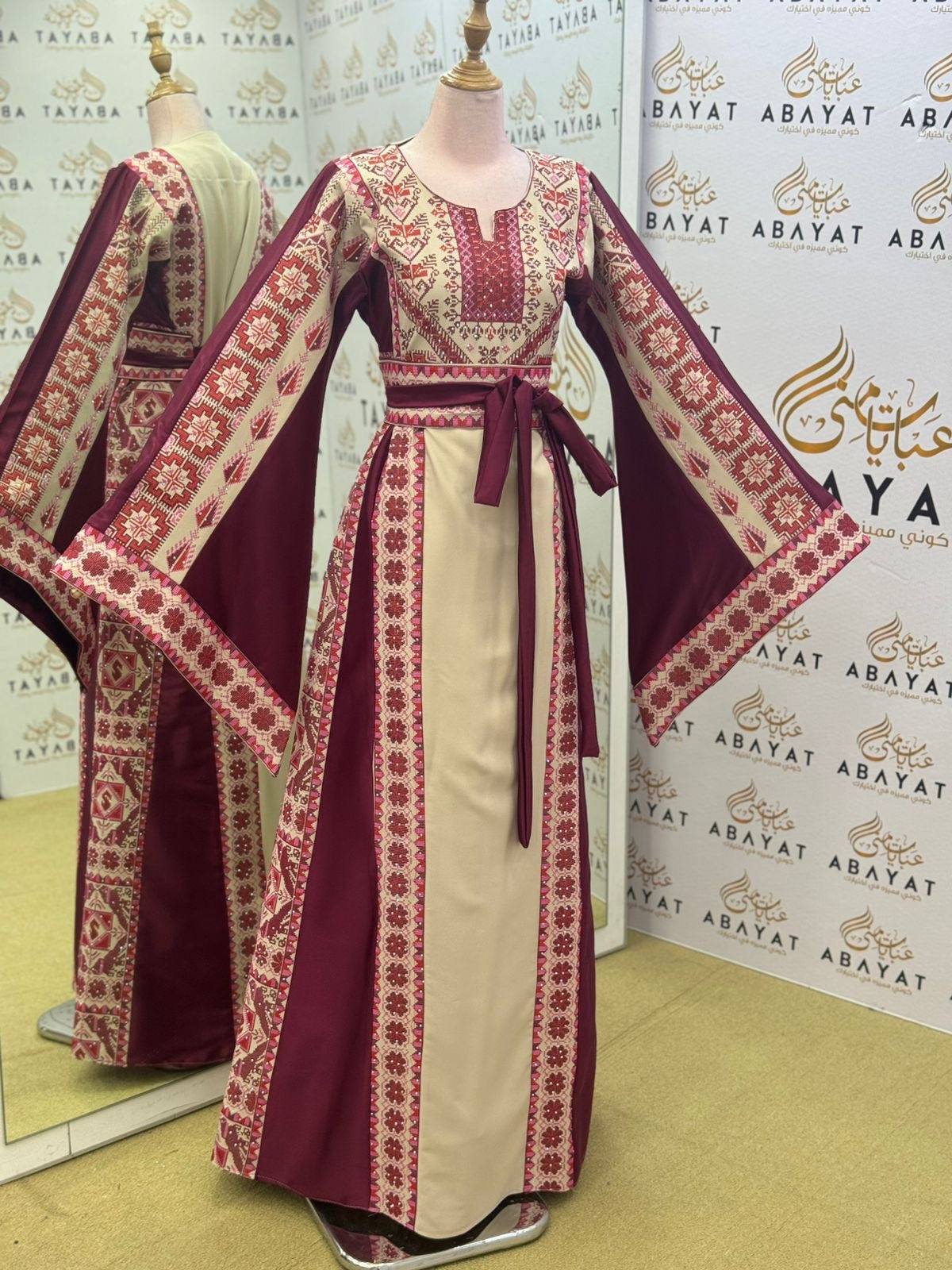 Embroidery Burgundy Tatreez Thobe