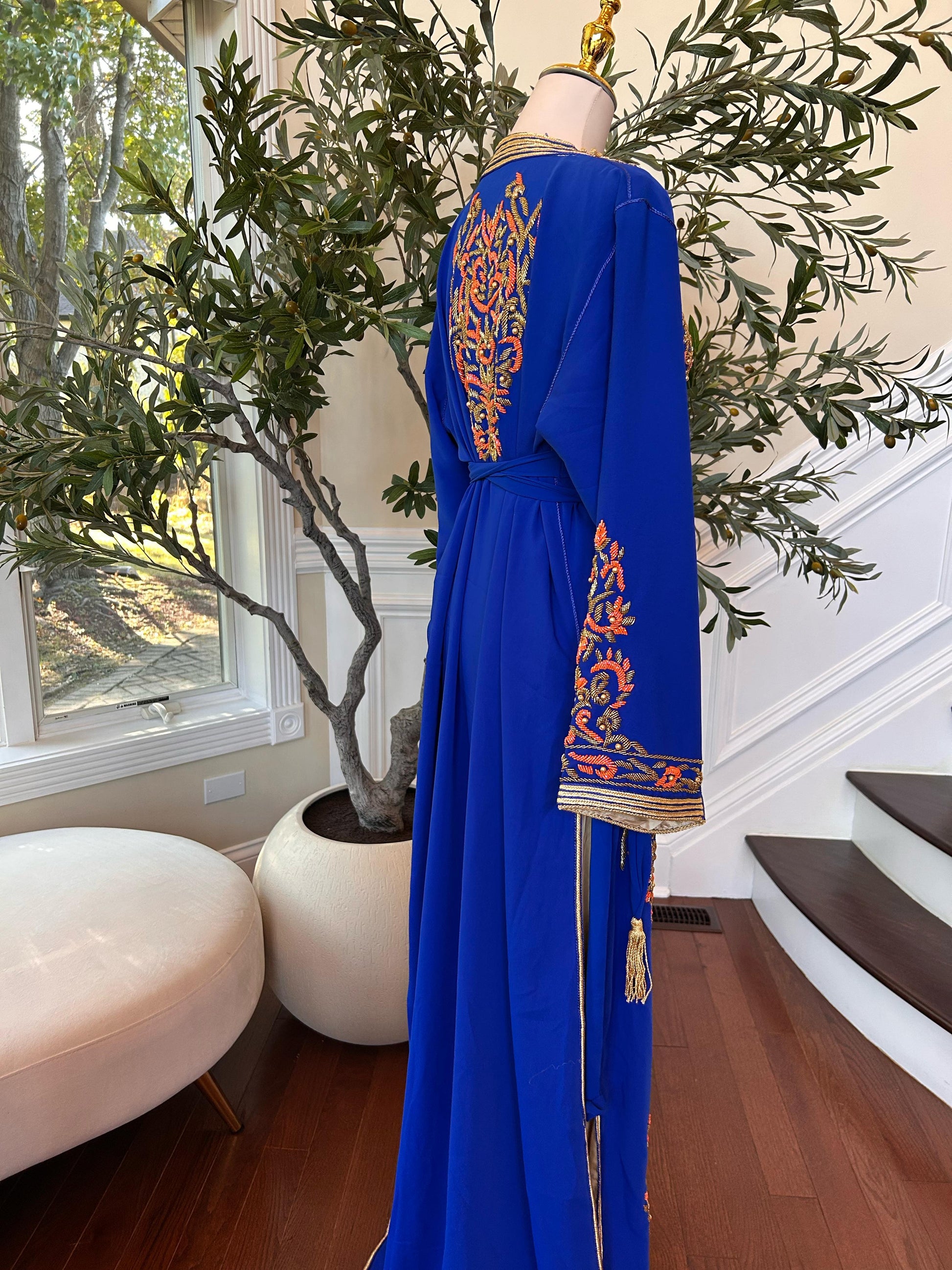 Royal Blue Embellished Golden Detail Kuftan