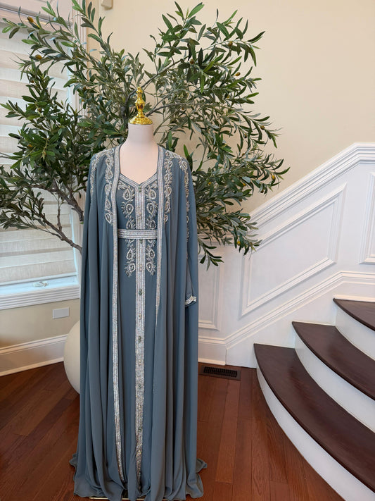 Teal Blue Royale Beaded Kuftan