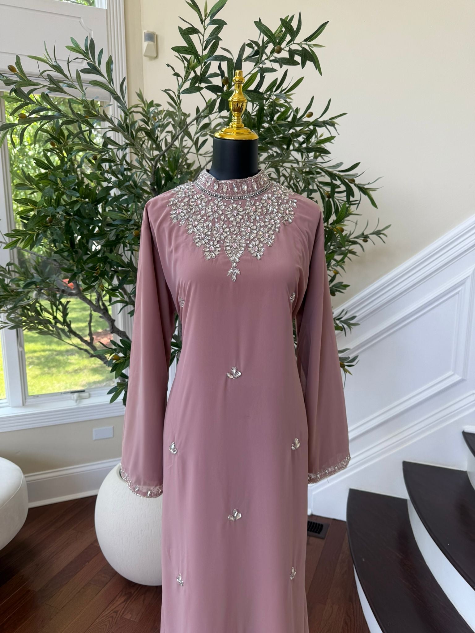 Dusty Pink Crystal Maxi Dress