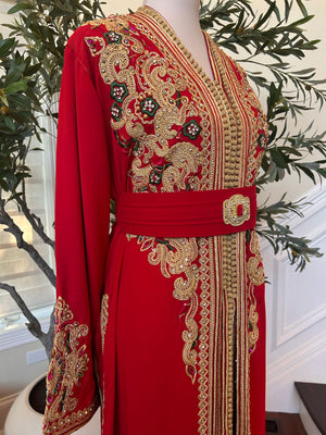 Red Detailed Golden Charm Kuftan