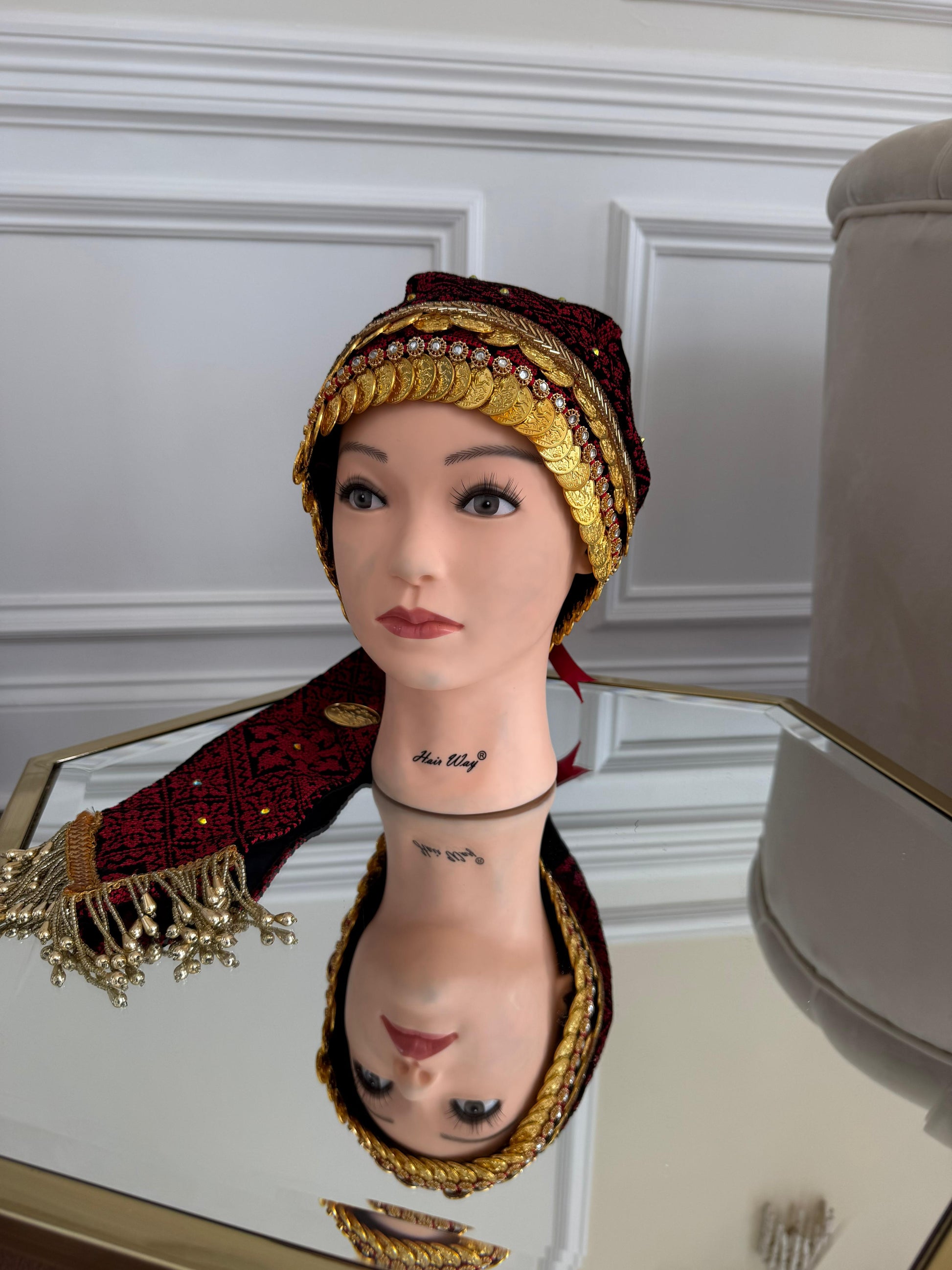 Traditional Red Tatreez Coin Head Peice