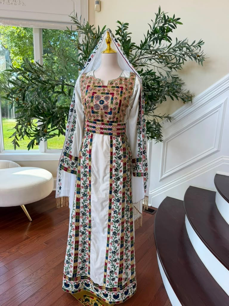 White Beaded Embroidery Thobe