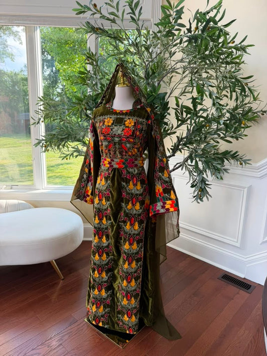 Olive Green Beaded Stone Thobe