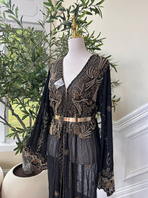 Elegant Designed Floral Golden Stone Cardigan Abaya