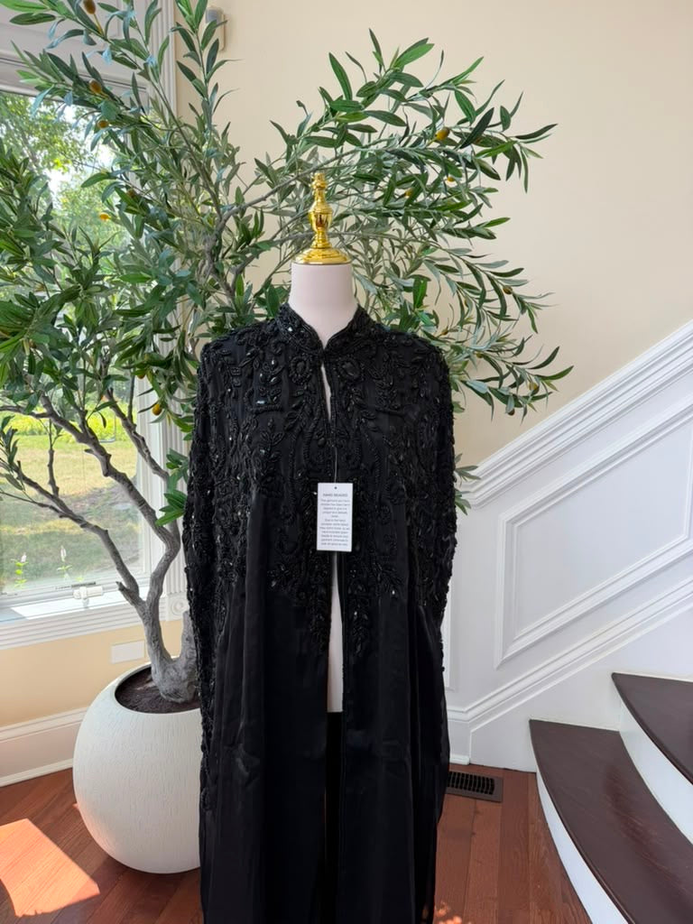 Black Beaded Elegance Cardigan Abaya