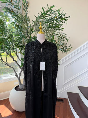 Black Beaded Elegance Cardigan Abaya