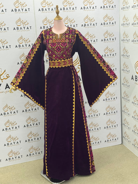 Palestinian Embroidered Thobe – Regal Plum Velvet Edition