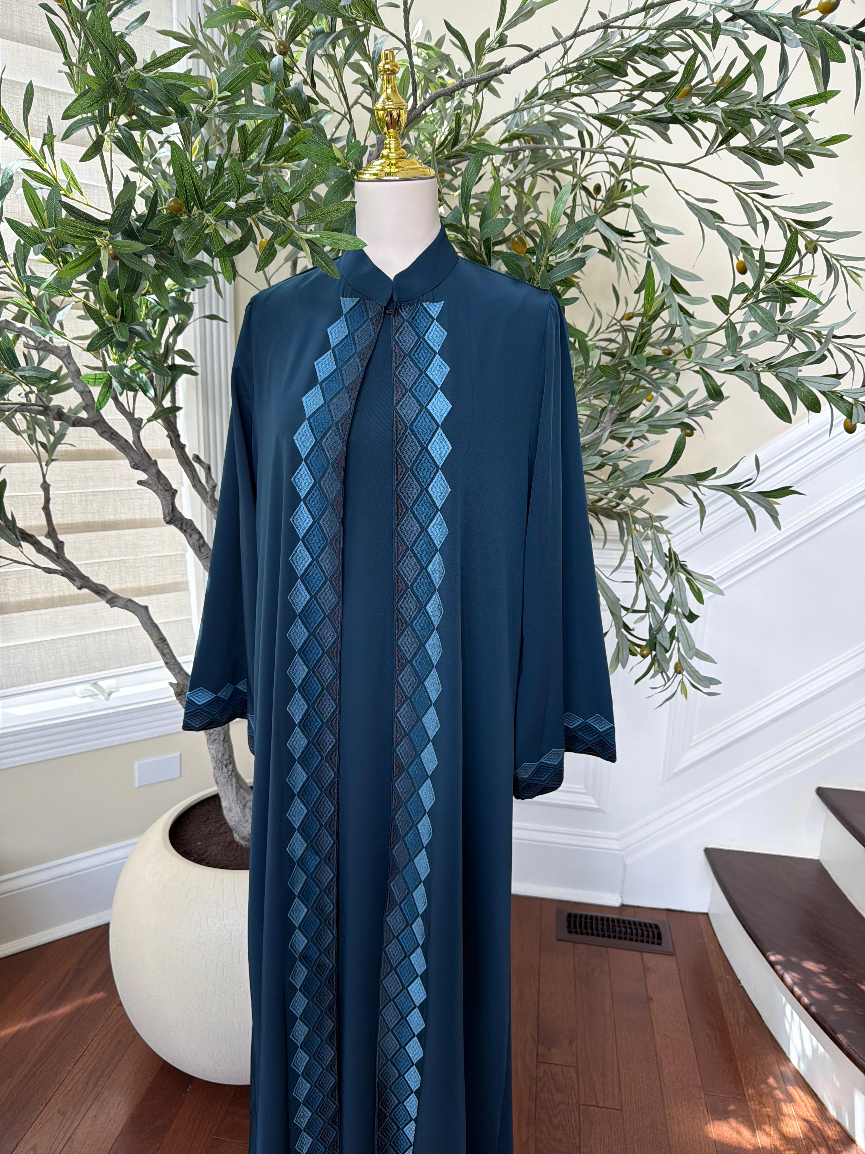 Turquoise Devine Two Piece Cardigan Abaya