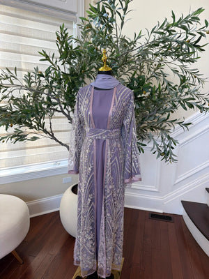 Lavender Sparkle Beaded Cardigan Abaya