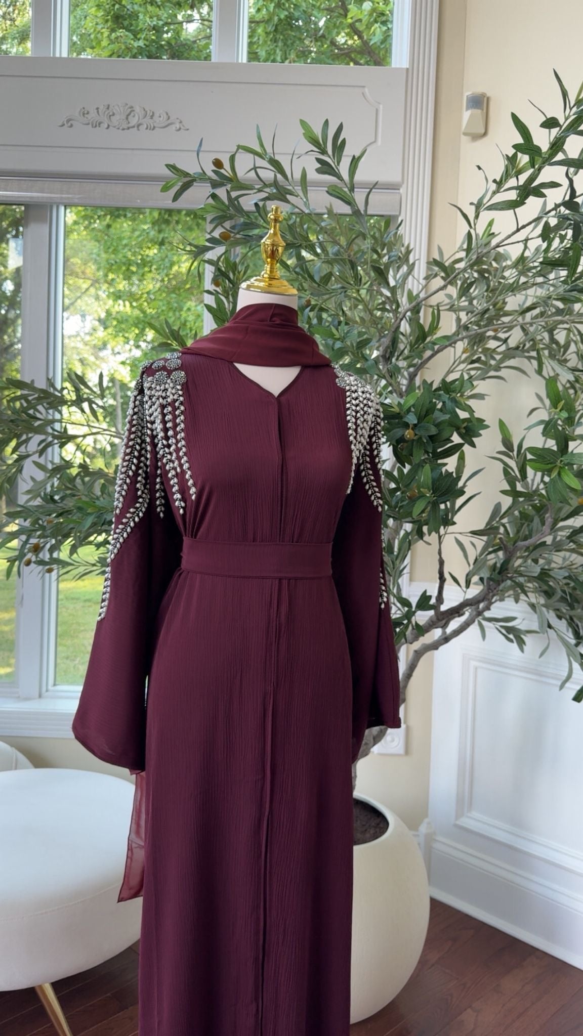 Elegant Maroon Stone Abaya