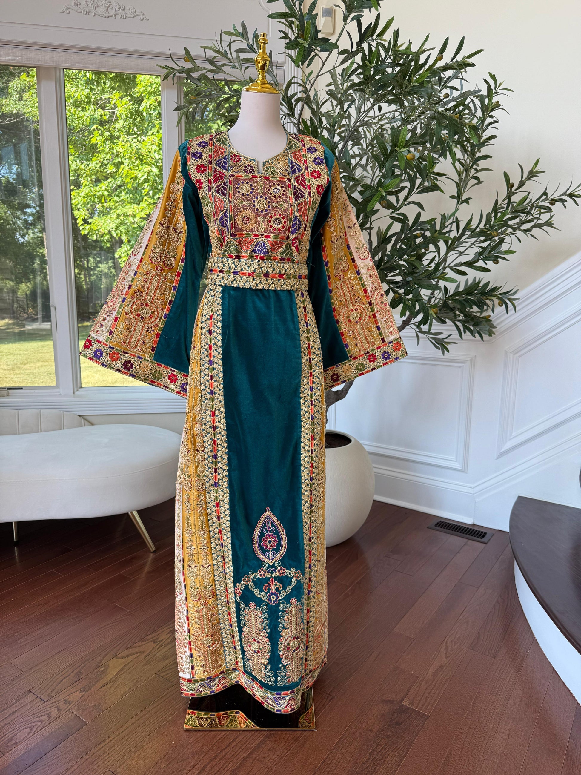Turquoise Malaka Velvet Thobe