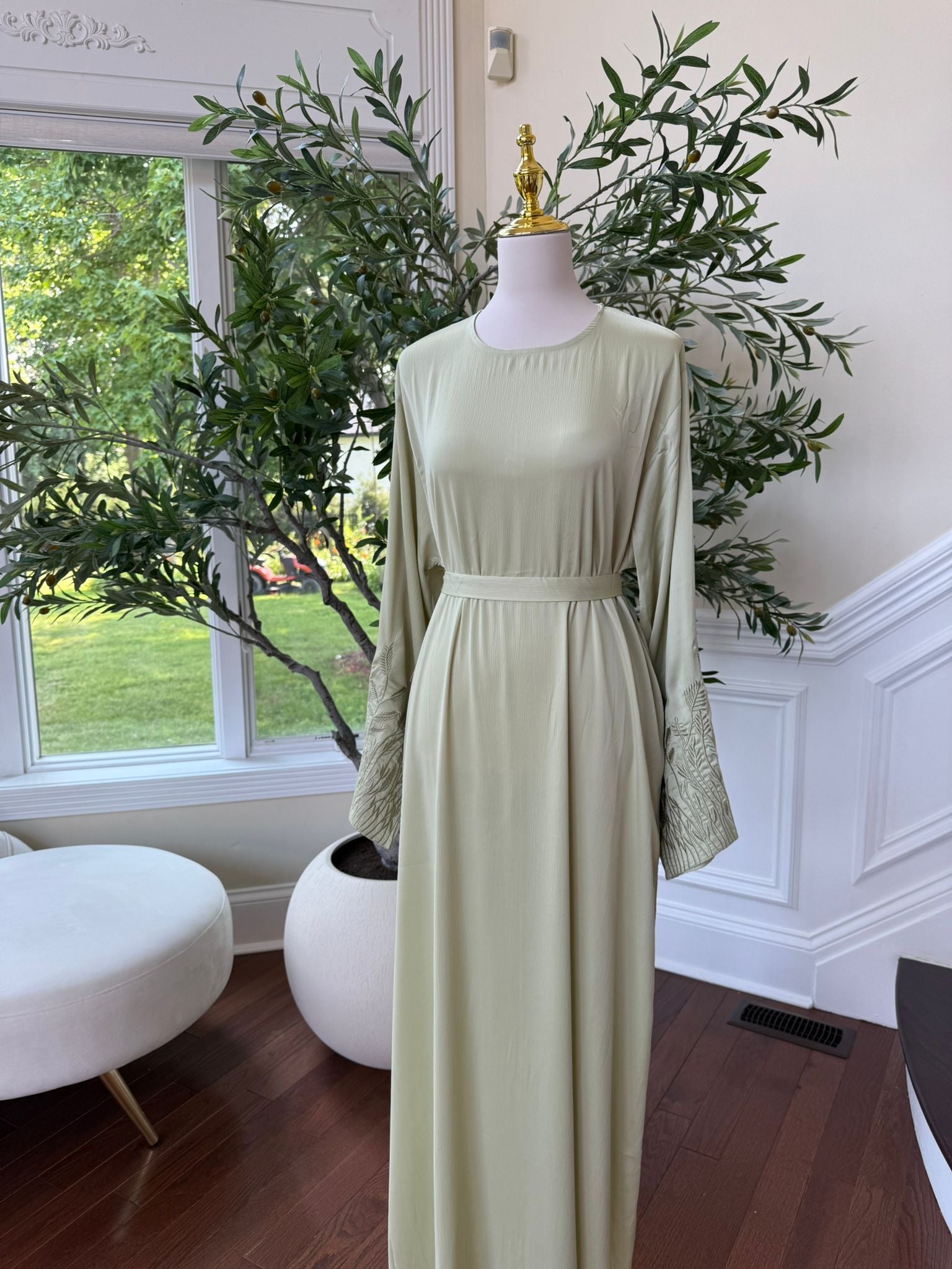Light Green Serenity Floral Embellished Abaya