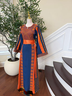 Navy Blue Embroidery Tatreez Orange Thobe