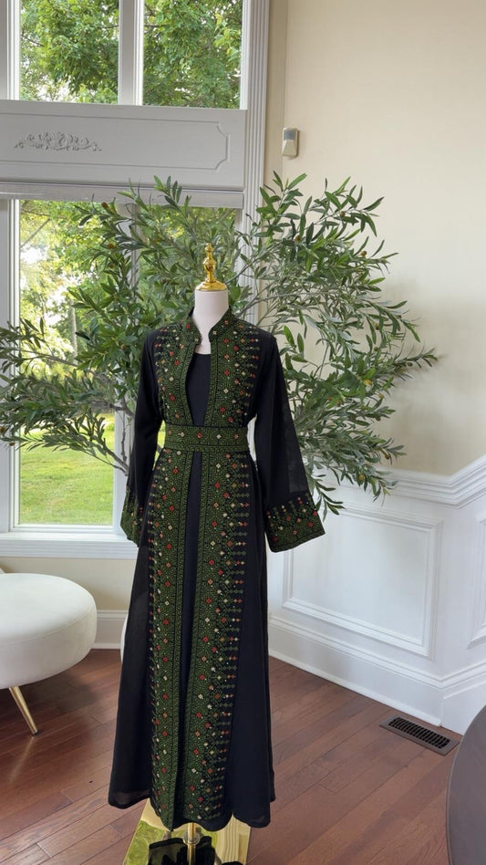 Green Tatreez Heritage Bloom Abaya