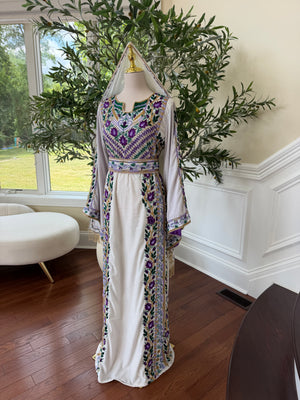 Velvet White Stone Purple Embroidery Thobe
