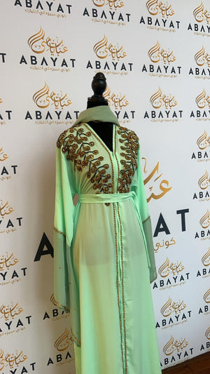 Mint Green Designed Abaya #8097663