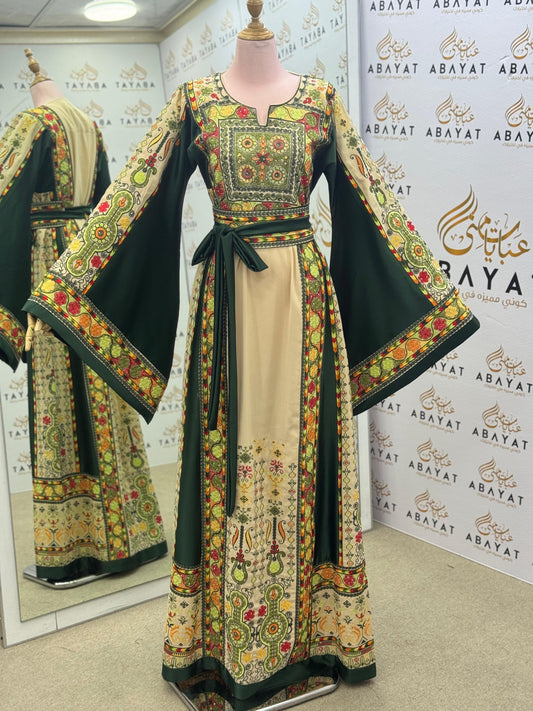 Majestic Green & Ivory Palestinian Style Thobe
