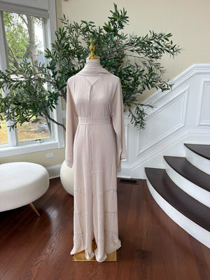 Cream Elegance Beaded Charm Abaya