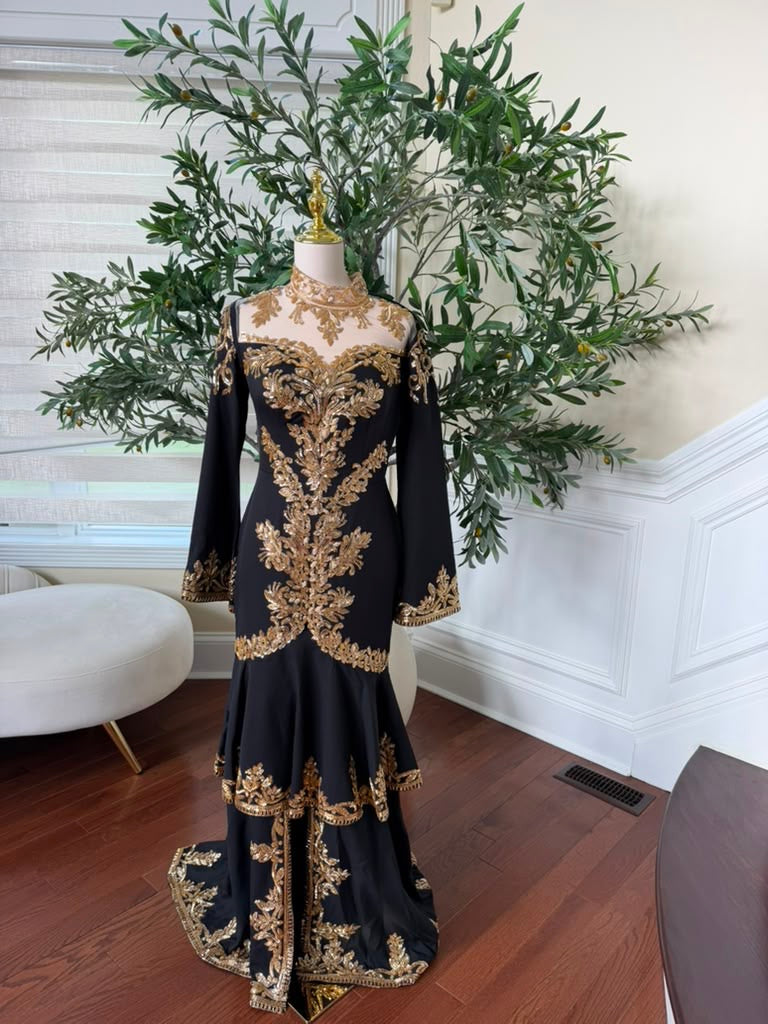 Black Golden Elegance Beaded Kuftan