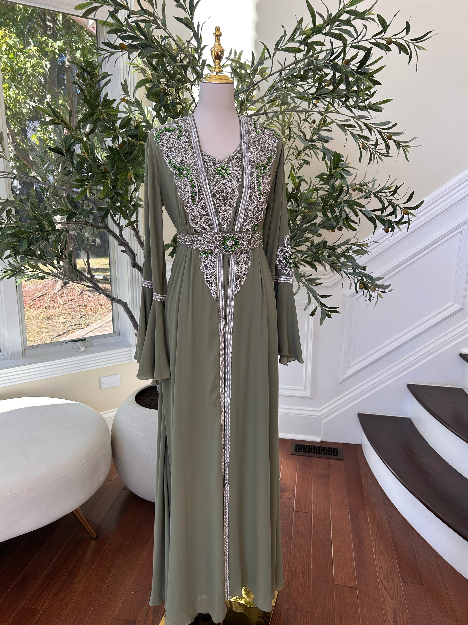 Olive Serenity Embellished Kuftan