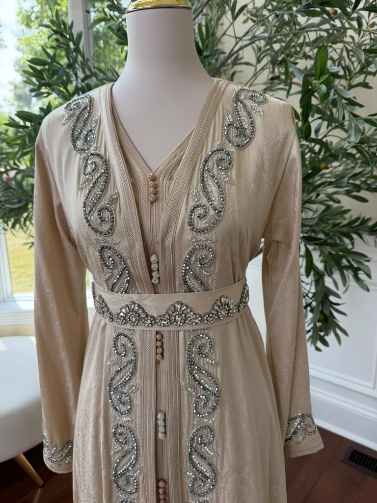 Peach Beaded Elegance Kuftan