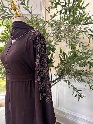 Purple Floral Sleeve Charm Abaya