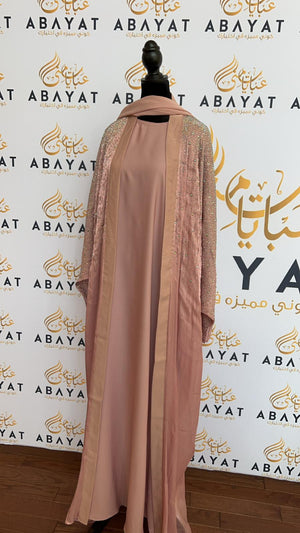 Elegant Blush Pink Sparkled Abaya Set with Coordinating Hijab #8097623