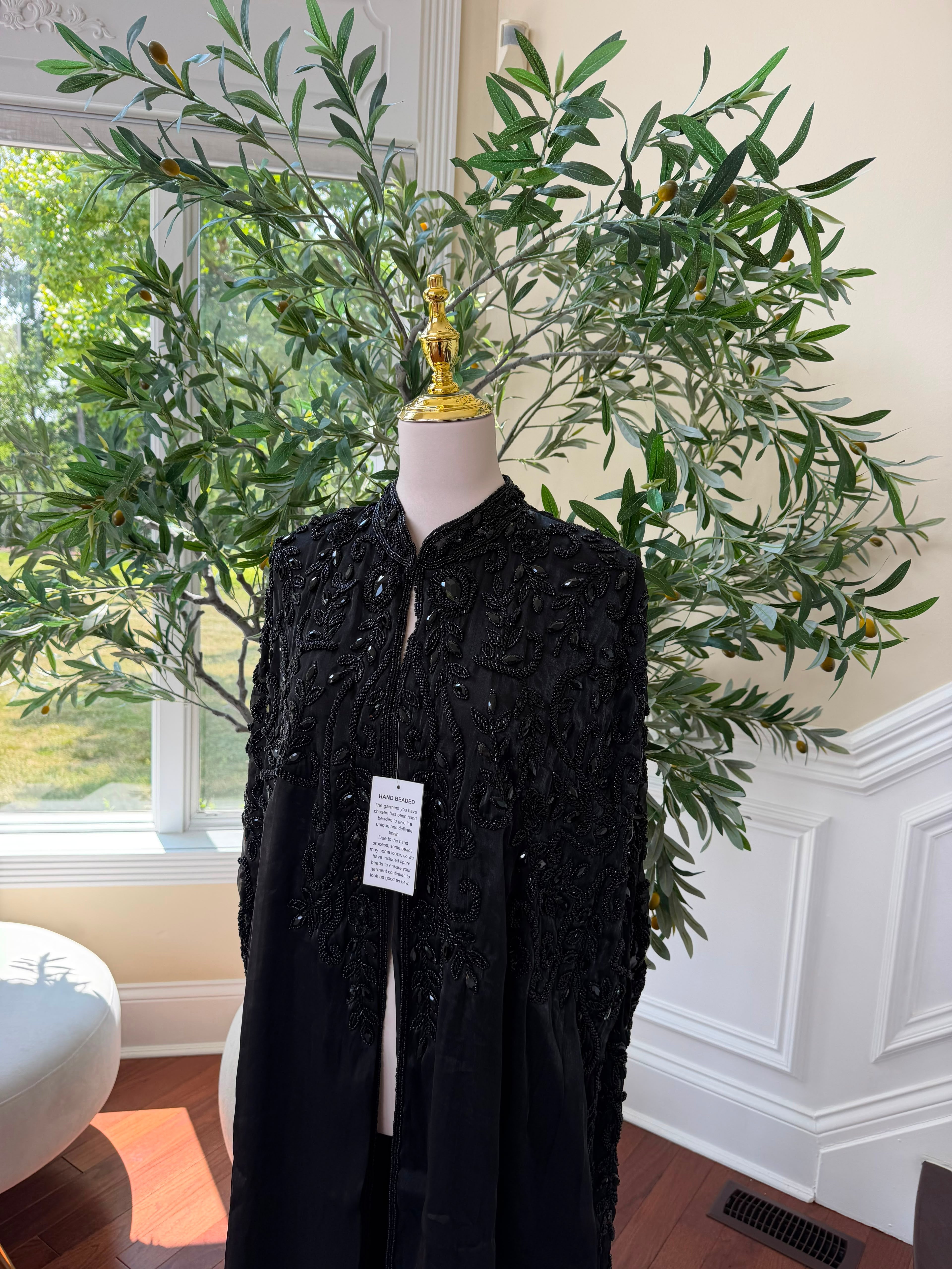 Black Beaded Elegance Cardigan Abaya