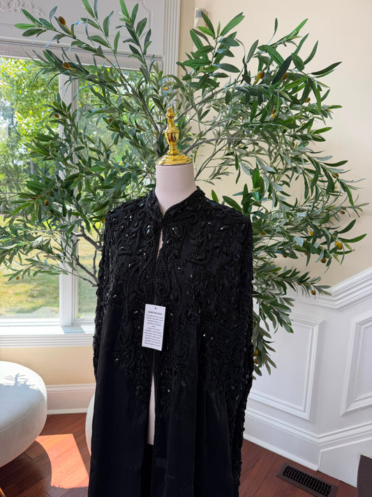 Black Beaded Elegance Cardigan Abaya