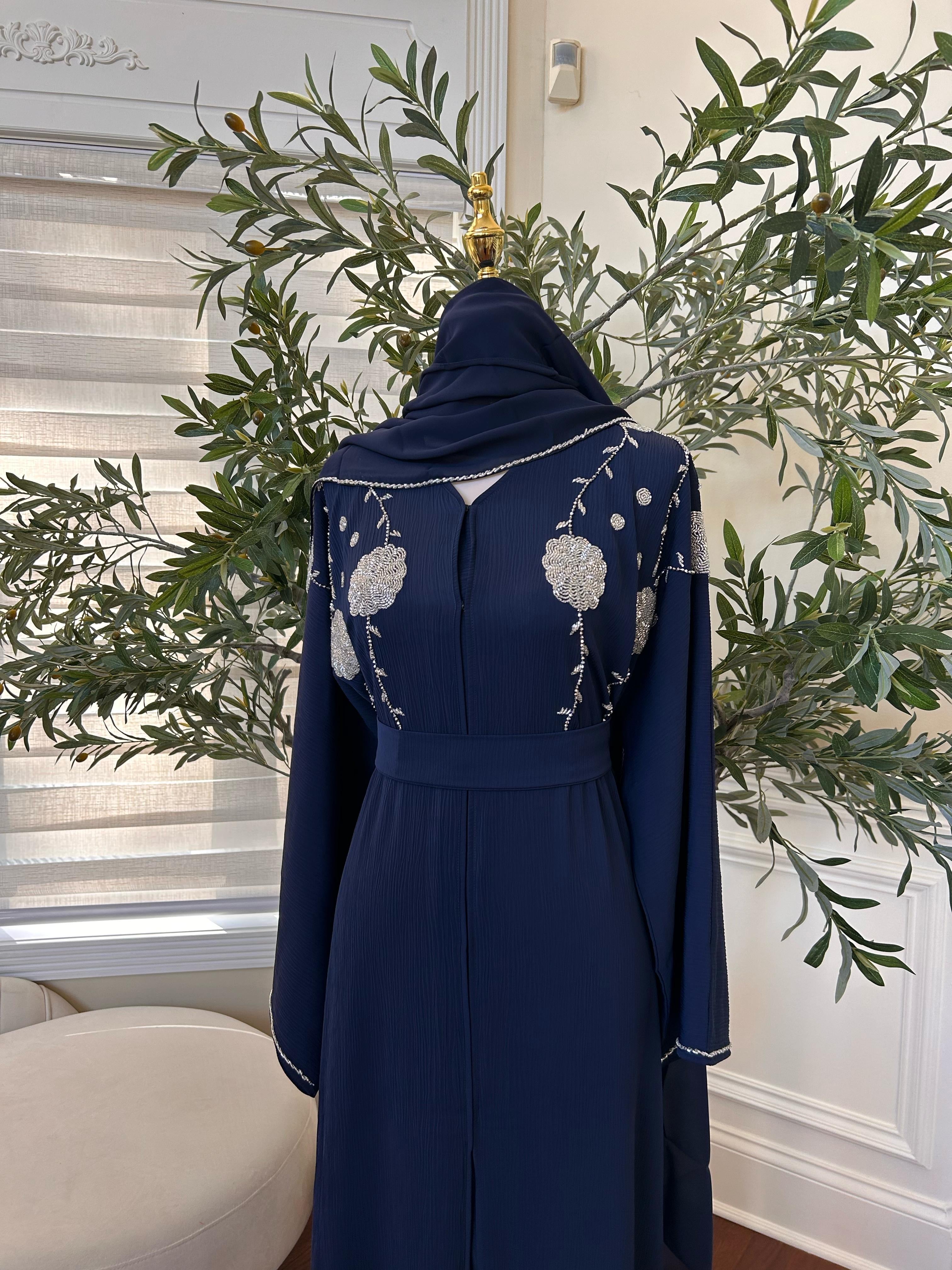 Blue Beaded Charm Abaya