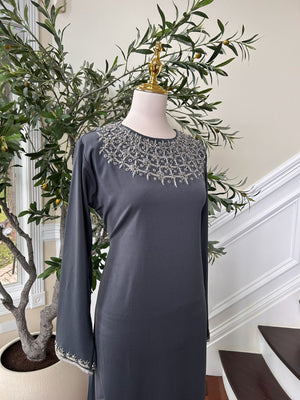 Grey Beaded Occasion Wear Dress