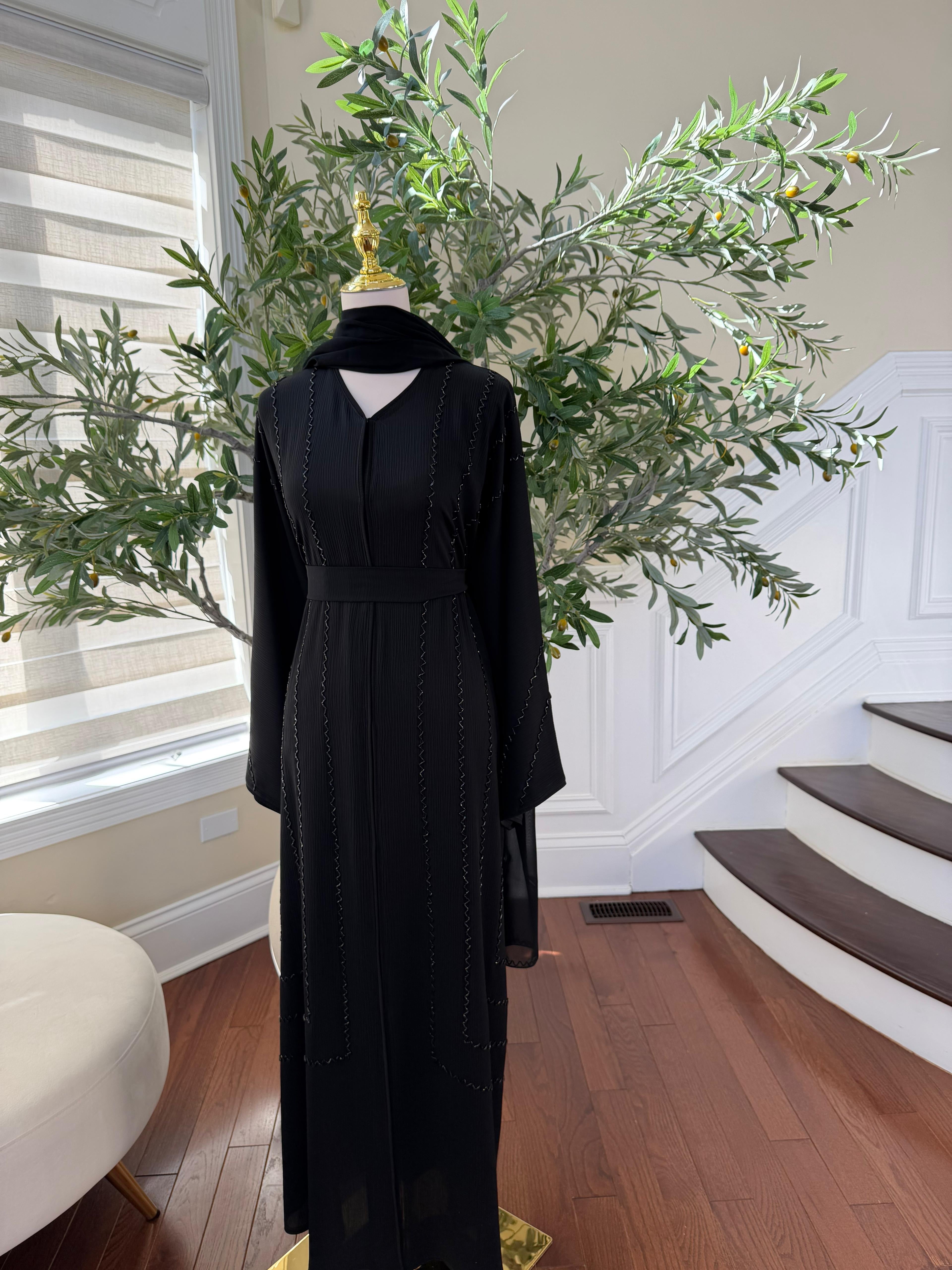 Black Charm Beaded Abaya