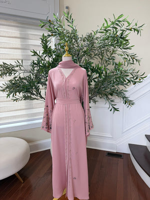 Pink Sleeve Charm Beaded Abaya