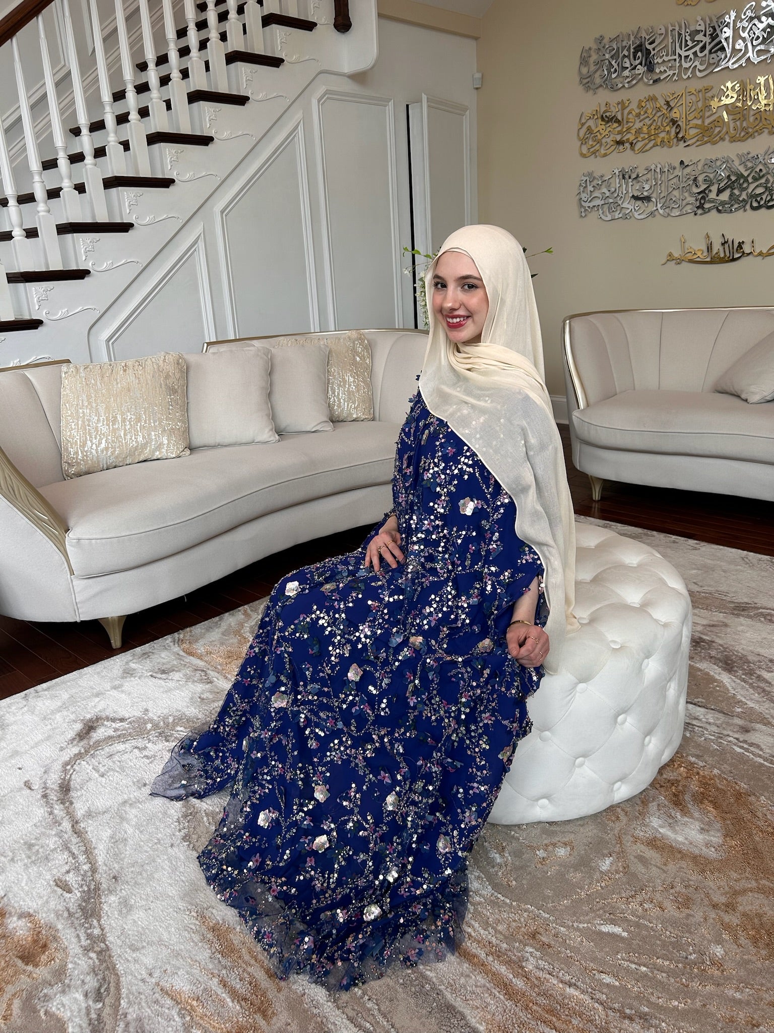 Elegant Floral Blue Dress