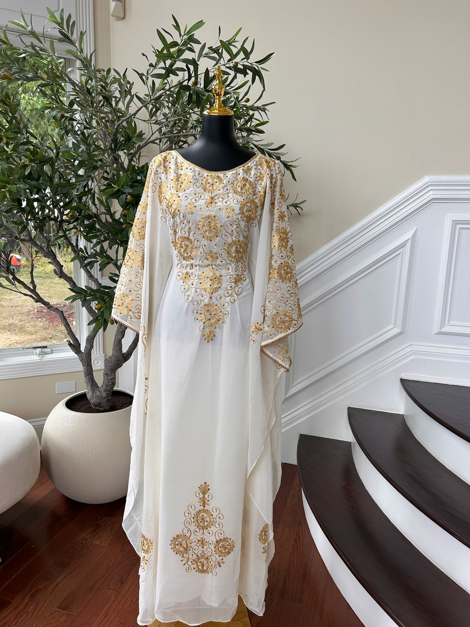 Golden White Royal Elegance Kuftan Dress