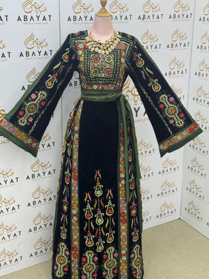 Premium Palestinian Malakah Velvet Thobe – Forest Green Edition