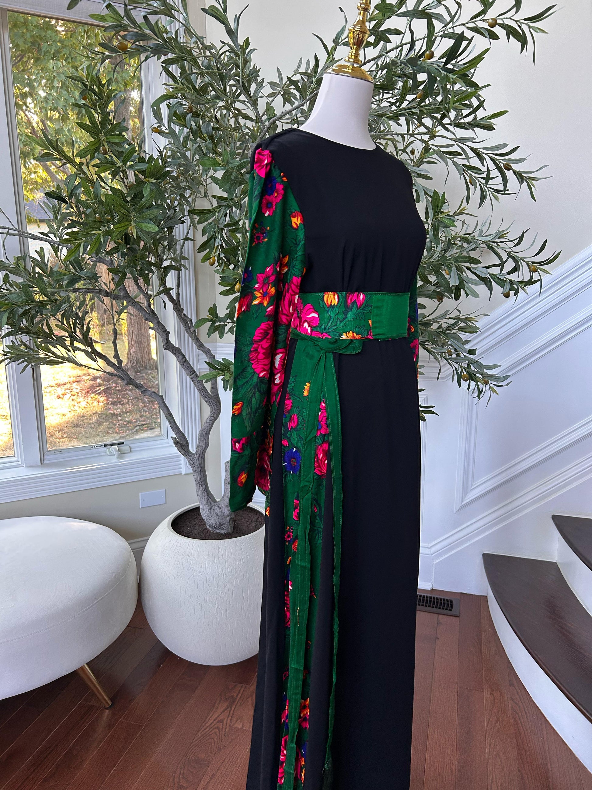 Back Floral Green Elegance Dress