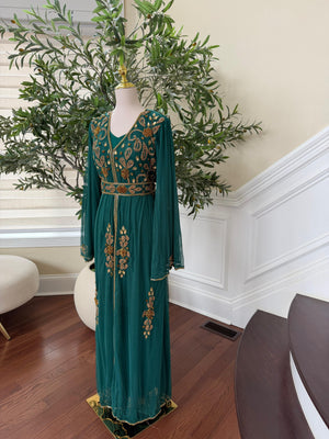Emerald Green Golden Cardigan Abaya