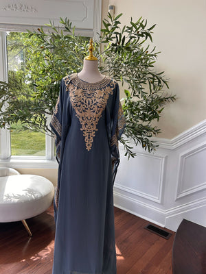 Luxury Golden Grey Kuftan Dress