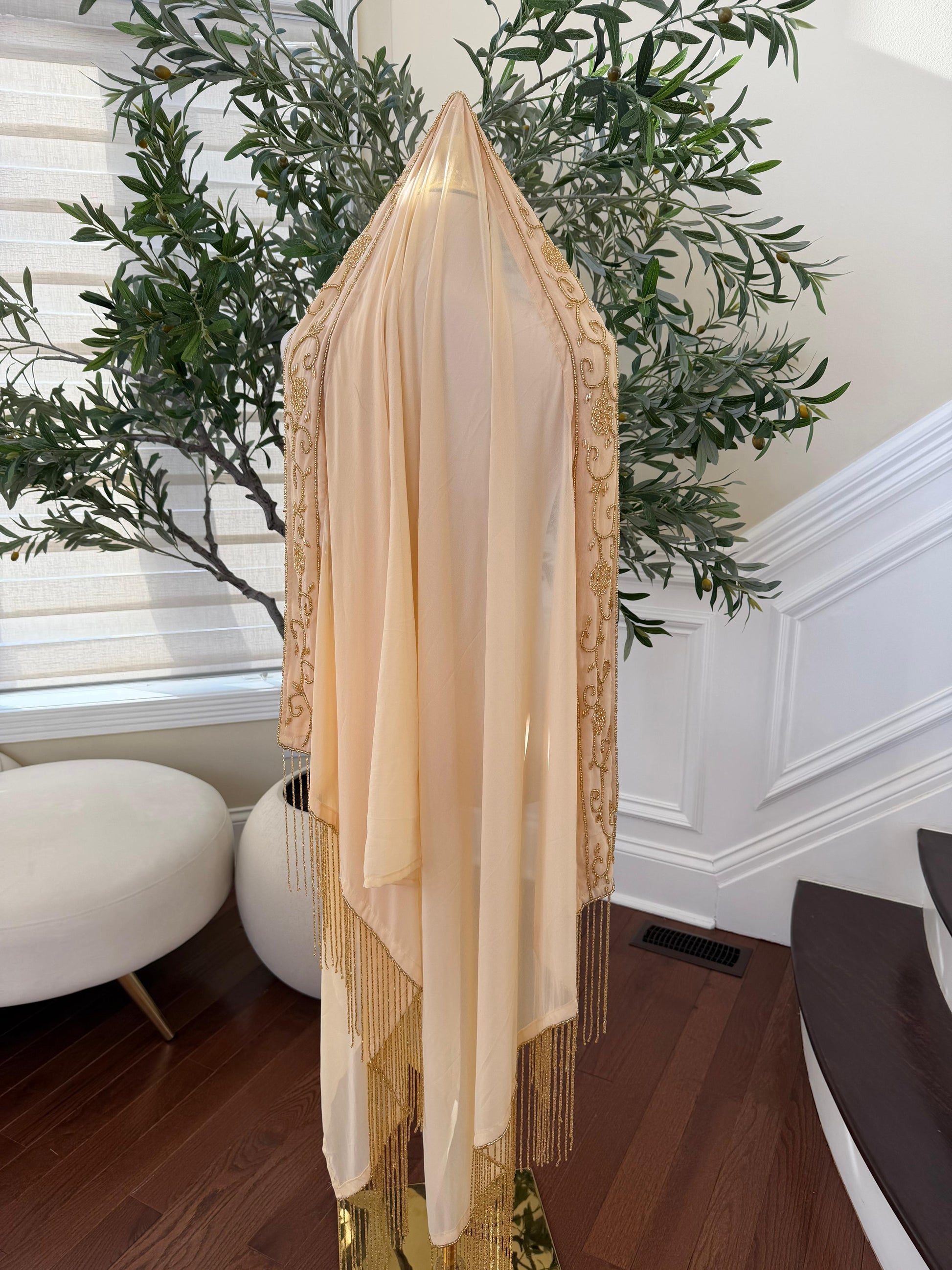 Cream Beaded Khirka Shal Mandil